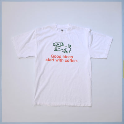 Good Ideas Start With Coffee Doggie 6.5oz Heavyweight White T-shirt Made in USA
