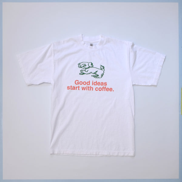 Good Ideas Start With Coffee Doggie 6.5oz Heavyweight White T-shirt Made in USA
