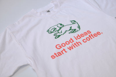 Good Ideas Start With Coffee Doggie 6.5oz Heavyweight White T-shirt Made in USA